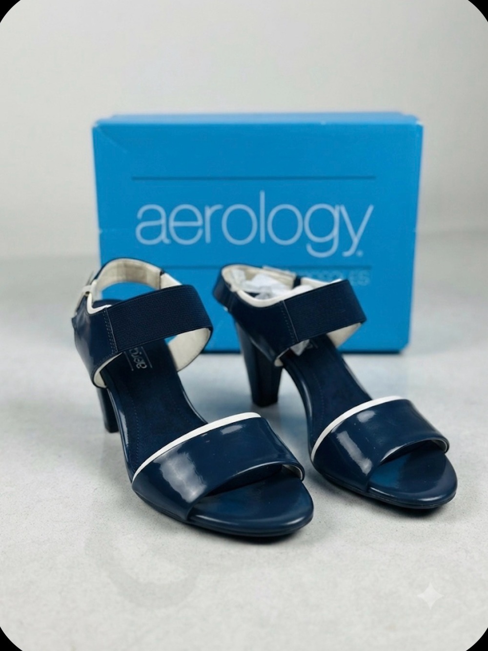 NIB Aerosoles Aerology Navy  Open-Toe Block Heeled Sandals-9